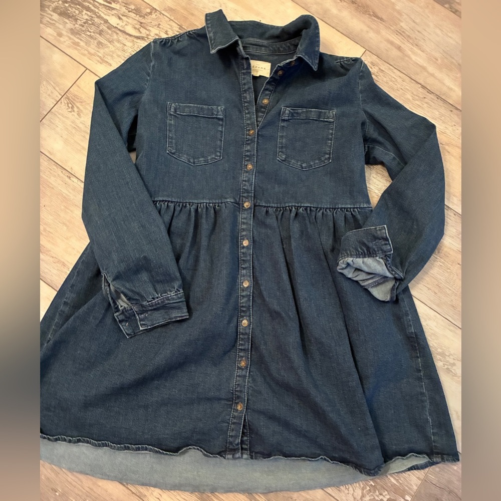 Sézane Leana Jean Dress — Size 36 (US 4–6) — Dark Blue Denim